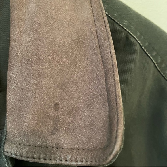 VTG Aberdeen Men’s Chore Barn Coat Jacket Sz. L Olive Green Leather Collar - Picture 4 of 11